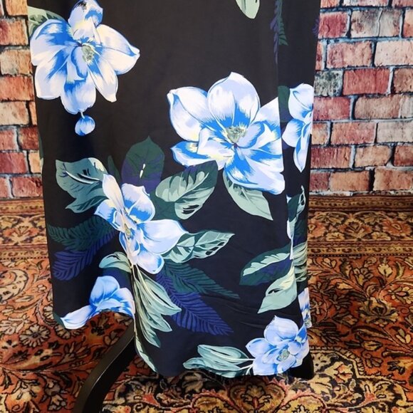 Banana Republic Navy Floral Hawaiian Strappy Dress Lined Asymmetrical 12 Tall - Picture 8 of 16